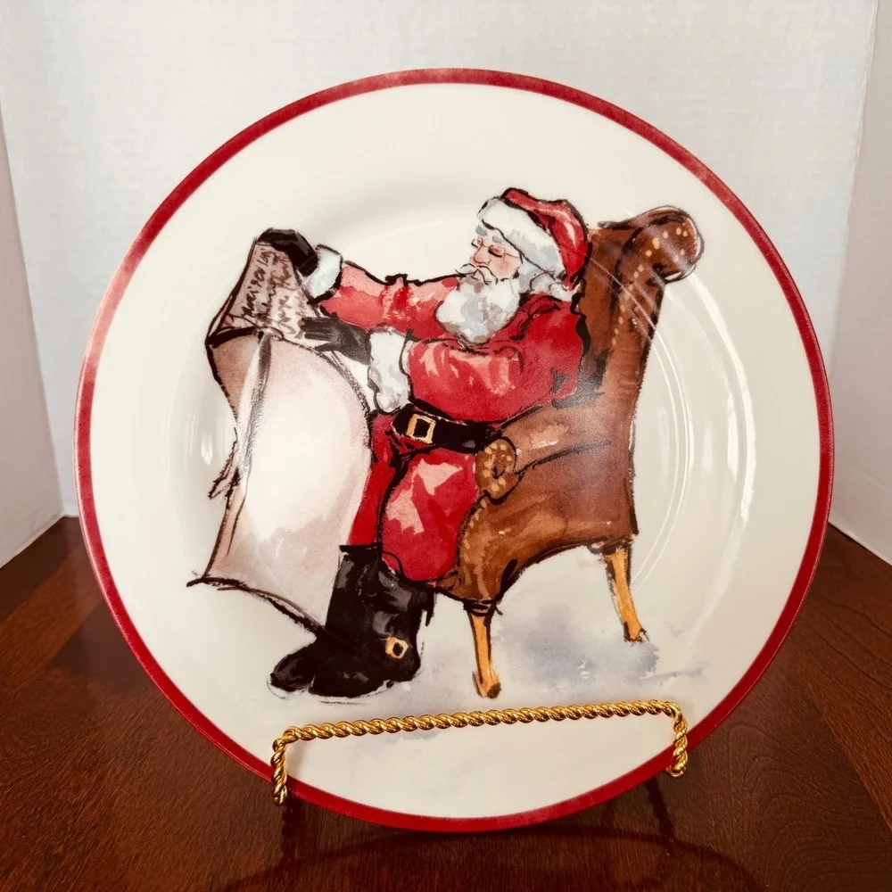 Pottery Barn PAINTED SANTA CLAUS Dinner Plate Santa Checking His List